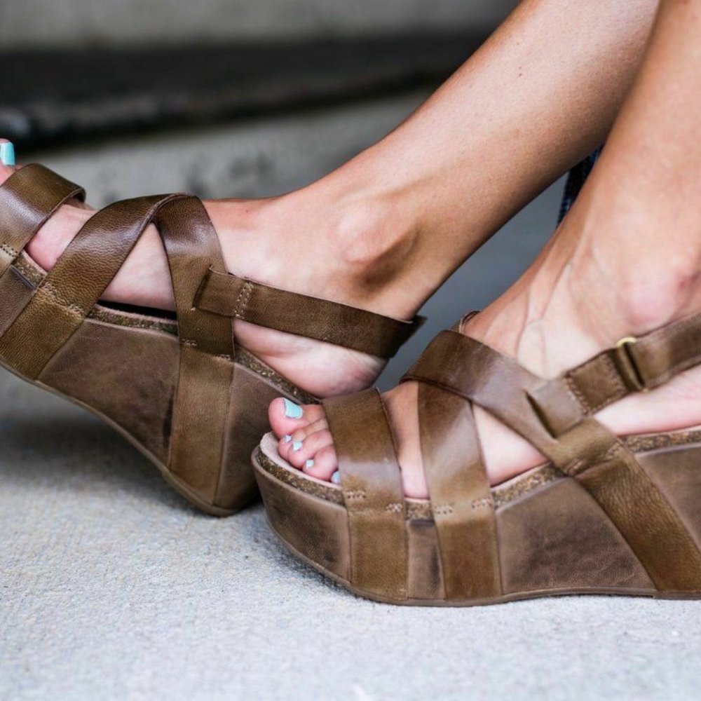 💎SOLD💎ANTELOPE Wedge Sandals Leather Brown Platform